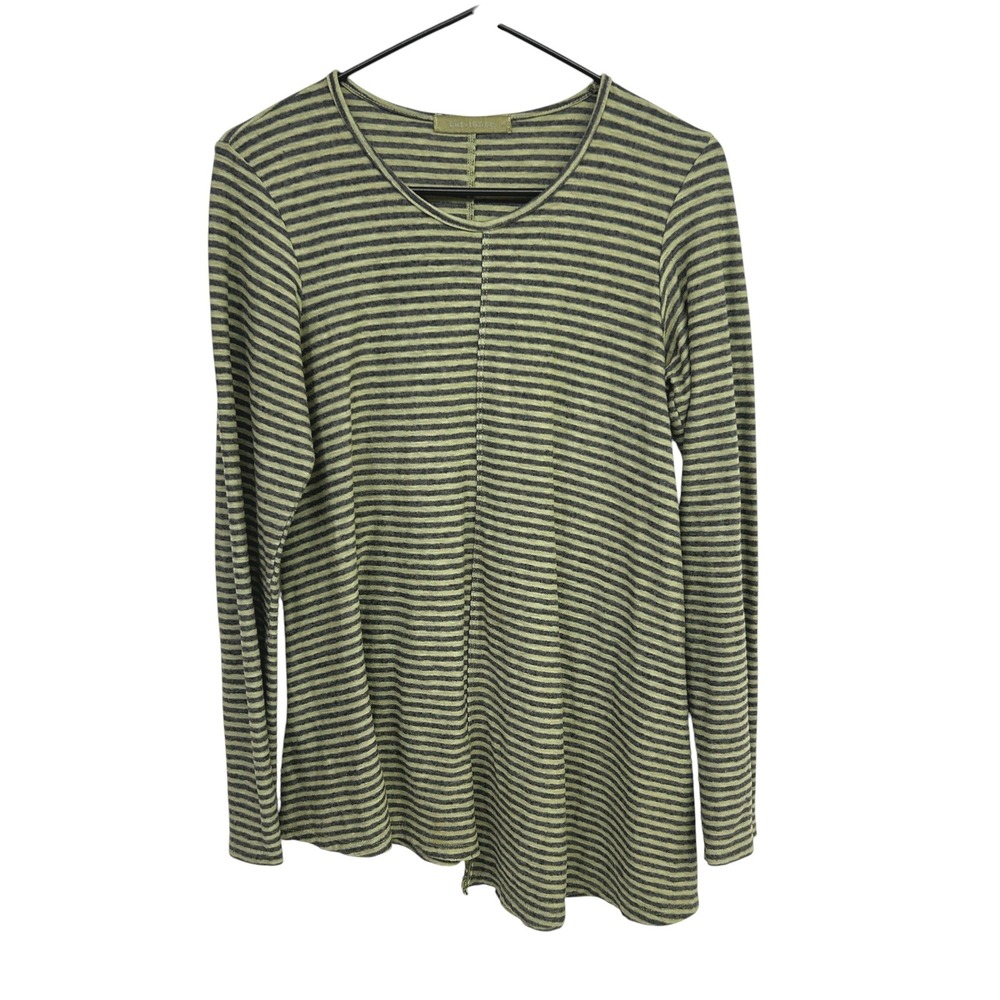 Cut Loose Striped Linen Blend Asymmetrical Top Small Green Lagenlook Boho Earthy
